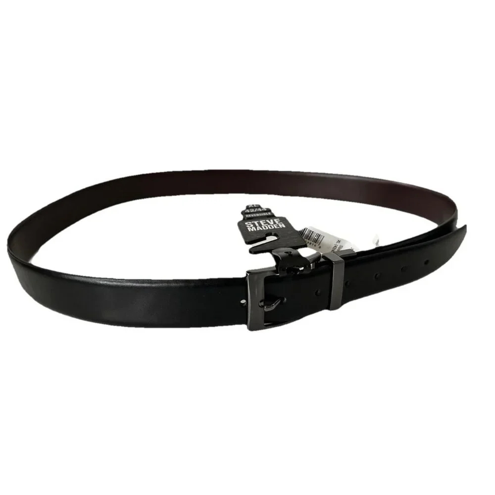 Steve Madden MEN'S Reversible NWT Belt SIZE XL 42-44 Black/Brown‎ Silver Buckle
